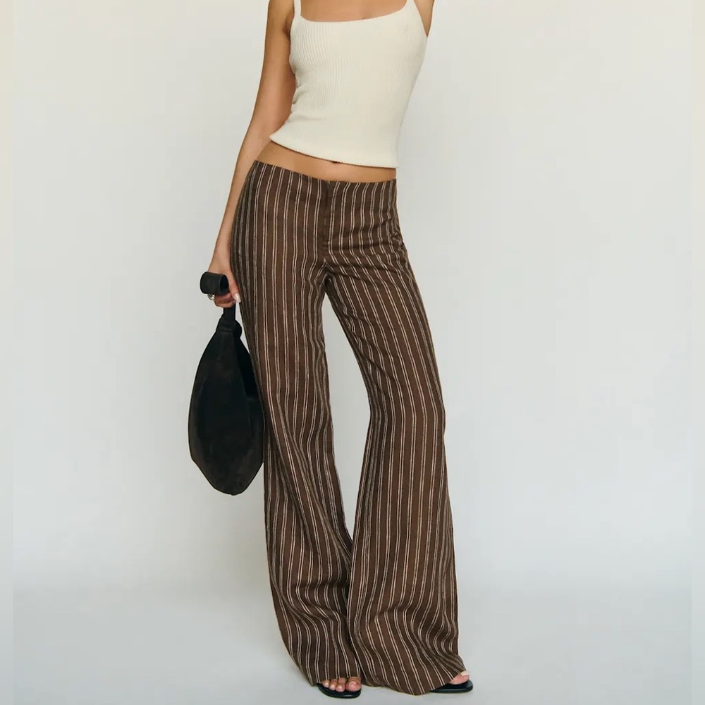 Reformation Vida Linen Low Rise Pant - Boardwalk Stripe Size 2